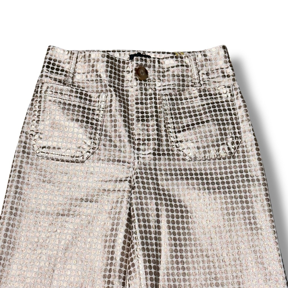 Meave The Colette Crop Wide Leg Pants Metallic Dot Print White Rose Gold NWOT 25 - Picture 6 of 8